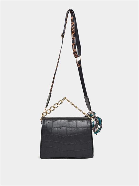 Snake Print Flap Over Crossbody Bag With Scarf Styli