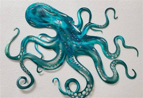 Octopus Metal Wall Art Turqoise And Blue Octopus Home Decor Etsy