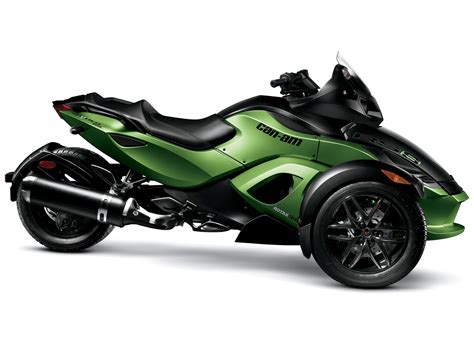 The vehicle has a single rear drive wheel and two wheels in front for steering, similar in layout to a modern snowmobile. Motorcycle Insurance Information | 2012 Can-Am Spyder RS-S