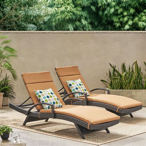 Soleil Outdoor Wicker Chaise Lounges W Water Resistant Cushions Set