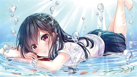 Desktop Wallpaper Lying Down Anime Girl Bubbles Hd Image Picture Background F21f73