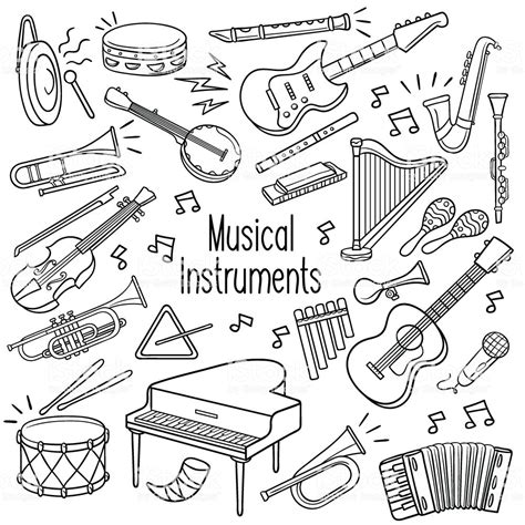 doodle musical instruments in black color stock illustration download image now istock