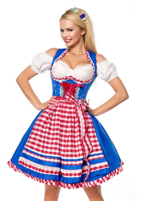 Ladies Blue Oktoberfest Costume Beer Maid Wench German Dirndl Womens