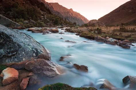 Turquoise Mountain River In The Andes In Peru Stock Photo Image Of