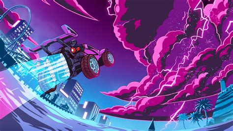 Rocket League In Purple Pink Sky Background 4k Hd Games