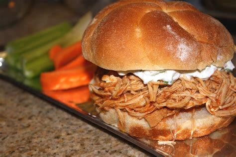 Kiss My Whisk Slow Cooker Pulled Buffalo Chicken Sandwiches