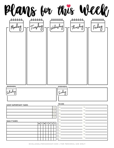 Cute Printable Weekly Planner Template Printable Templates