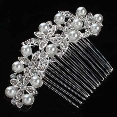 Bride Wedding Artificial Pearl Crystal Rhinestone Hair Clip Comb