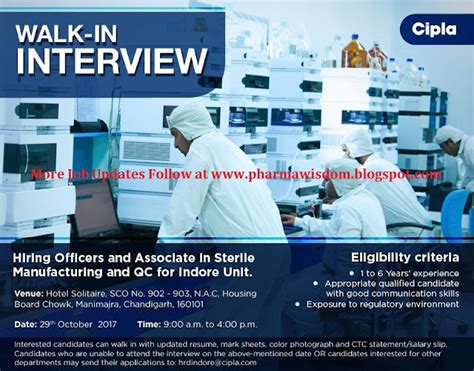 Cipla Limited Walk In Interview For Manufacturing And Quality Control