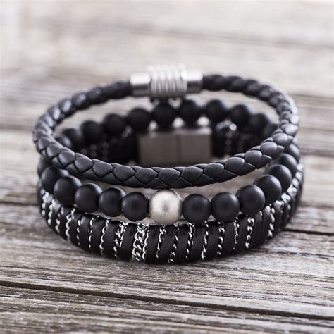 Leather Beaded Trio Bracelet Structure Touch Of Modern