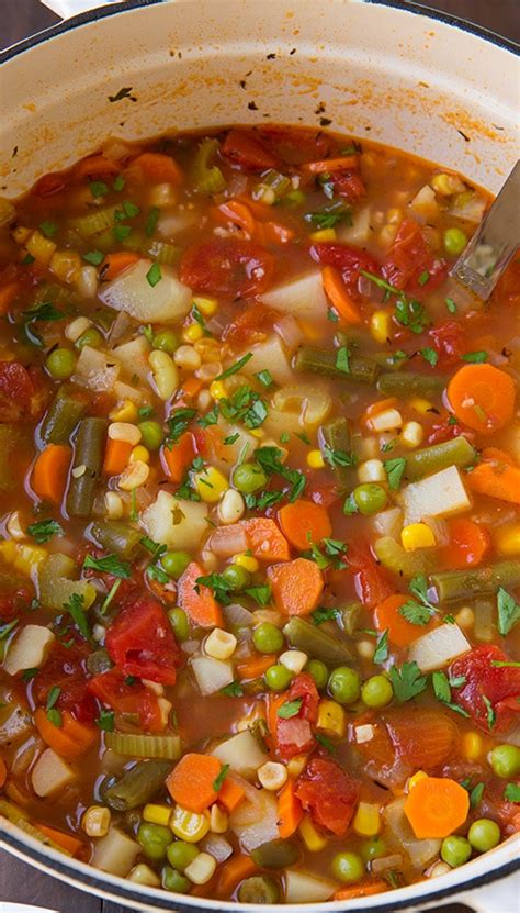 Add the cooked vegetables and simmer until the soup is hot and the vegetables are warmed through. Vegetable Soup - Cooking Classy