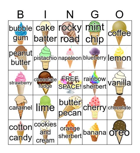 Ice Cream Bingo Card