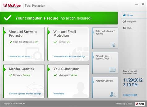 Mcafee has no free antivirus program, but you can try out mcafee total protection for 30 days for free. Amazon.com: McAfee Total Protection 3PC 2014