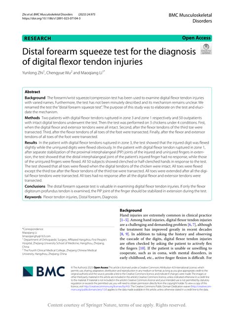 Pdf Distal Forearm Squeeze Test For The Diagnosis Of Digital Flexor
