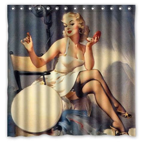 Free Shipping Vintage Sexy Pin Up Girl Printed Waterproof Polyester Bath Shower Curtain