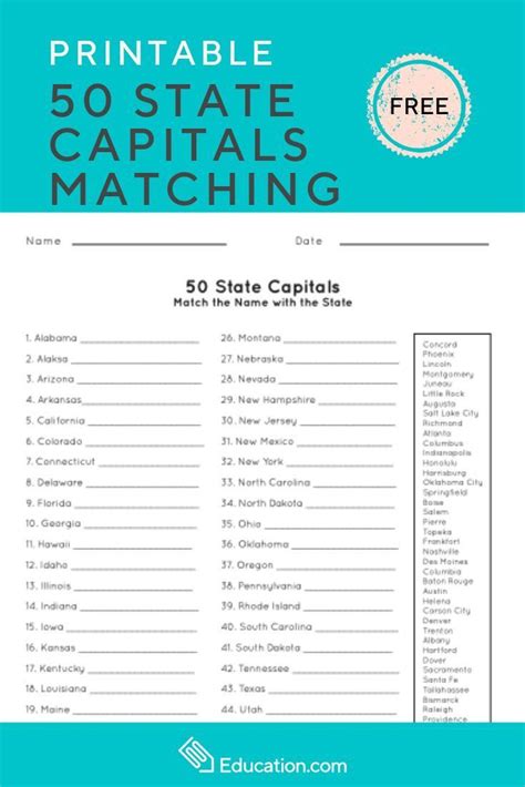 State Capitals Worksheets