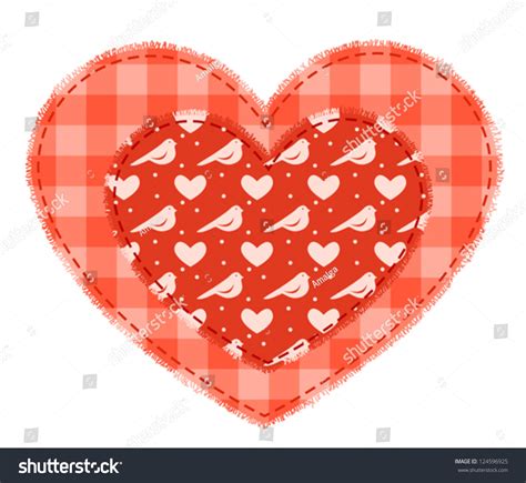 Two Red Patchwork Hearts Sewed Together Stock Vector Royalty Free
