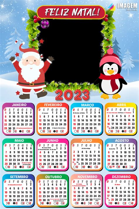 Juntar Fotos Calendário 2023 Pinguim E Papai Noel Feliz Natal Imagem