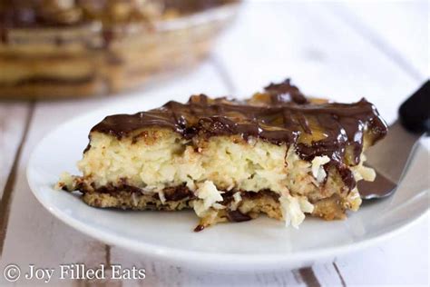 In the bowl of a stand mixer or in a large bowl using a hand mixer, beat cream cheese, both sugars, and 1/2 cup caramel until fluffy and combined. Samoas Coconut Pie Recipe - Low Carb, Keto, THM S - Joy ...
