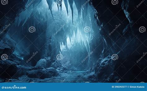 Frosty Ice Cave With Huge Icicle Around Nature Concept Stock Image