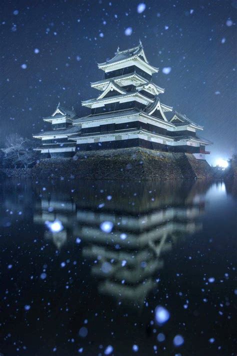 Winter Japan Matsumoto Castle Water Wallpapers Hd