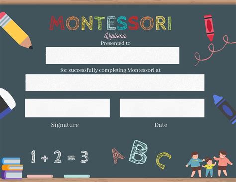 Montessori Diploma Template Printable Certificate Kids Etsy