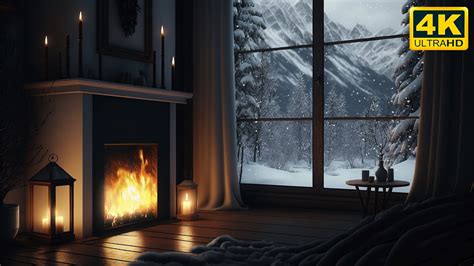 Cozy Winter Ambience With A Crackling Fireplace K Blizzard Sounds