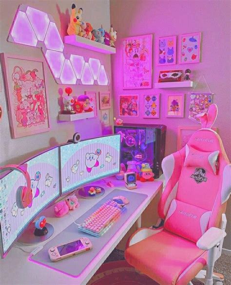 pink gaming setup inspo don t steal my pins 💋 gamer room kawaii room game room design