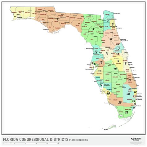 Florida 2022 Congressional Districts Wall Map By Mapshop The Map Shop
