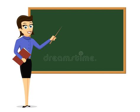 Cartoon Female Teacher Standing Next To Blackboard Stock Illustrations