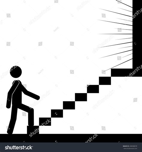 A Man Is Climbing The Stairs To Reach The Light It Is A Stick Figure