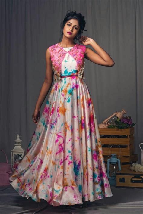 Printed Colourful Anarkali Long Dress Design Girls Frock Design