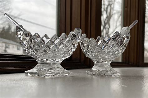 Vintage Glass Diamond Pattern Pedestal Salt Cellars With Etsy