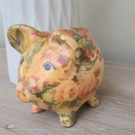 Vintage Accents Vintage Decoupage Pig Floral Pattern Ceramic Poshmark