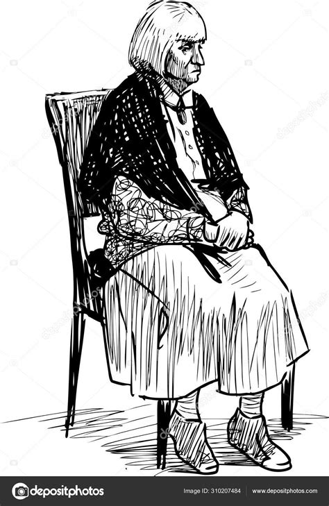 Sketch Intelligent Elderly Woman Sitting Chair — Stock Vector