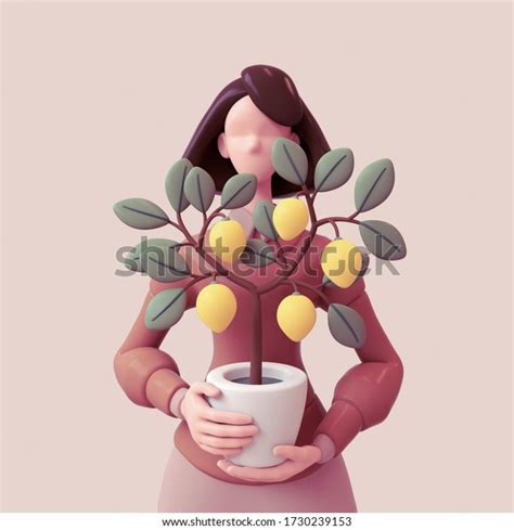 Brunette Woman Holding White Pot Small Stock Illustration