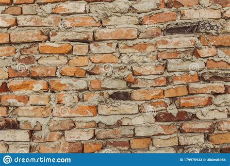 Old Brick Wall Crooked Brown Bricks Uneven Seams Brickwork Collapsed