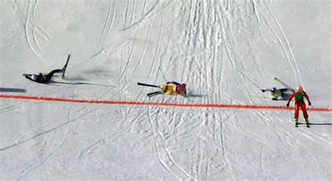Video Three Way Photo Finish After Skiing Crash At Finish Line In