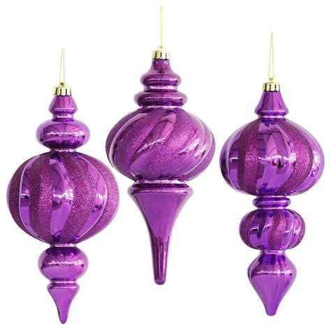 10 Purple Finial Assorted Ornament 3 Pack Purple Christmas
