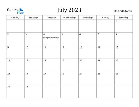 July 2023 Calendar With United States Holidays