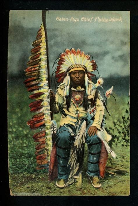 Native Americana Postcard Indian Ceten Kiya Chief Flying Hawk Native