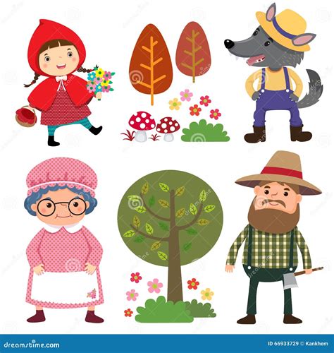 Set Of Characters From Little Red Riding Hood Fairy Tale Stock Vector