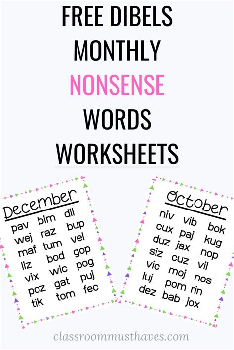 Add several words or phrases at once by separating them with semicolons. Free Monthly DIBELS Nonsense Fluency Lists | Nonsense ...