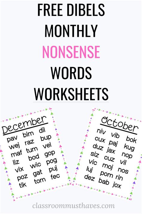 This download contains 27 decodable lists of nonsense words that can be used along with any reading or phonics series to assess student learning. Free Monthly DIBELS Nonsense Fluency Lists | Nonsense ...