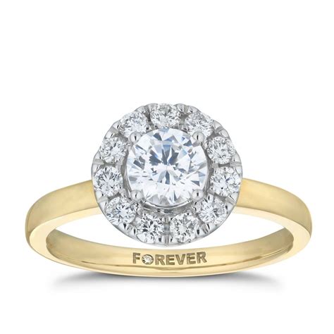 18ct Yellow Gold 1ct Forever Diamond Halo Ring Hsamuel