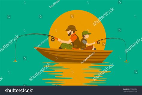 Father Son Fishing On Boat On Stock Vector Royalty Free 655336726