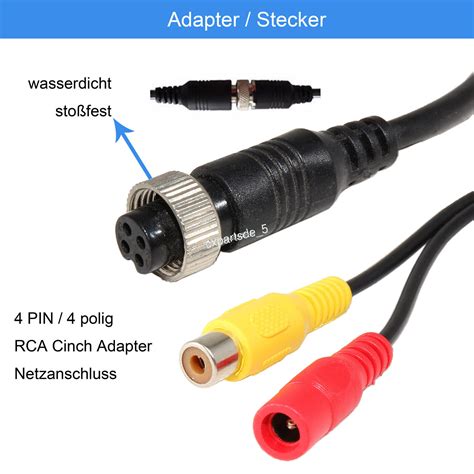 rückfahrkamera kabel 4 pin auf rca cinch adapter 4 polig monitor anschlusskabel ebay