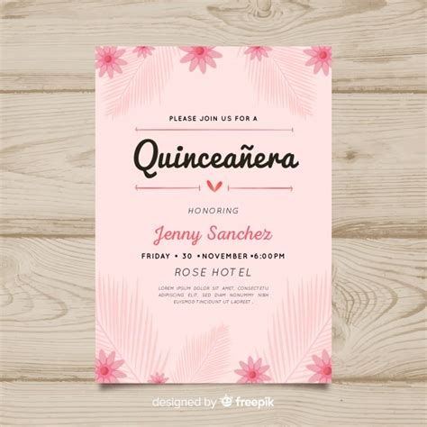 Muestra Invitación Quinceañera Floral Vector Gratis
