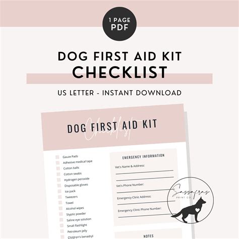 Dog First Aid Kit Checklist Etsy
