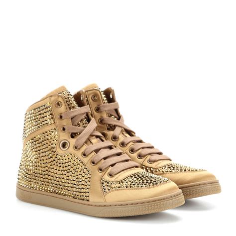 Gucci Coda High Top Sneakers In Gold With Crystal Embellishment — Ufo